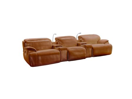 SOFA SECCIONAL RECLINABLE CON FRENTE DE PIEL MARRON CON PUERTO DE CARGA USB Supply