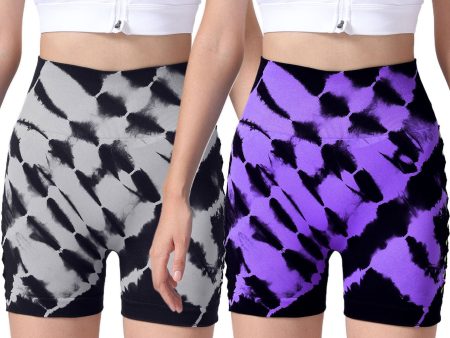 2 Pack Us Local Women s Side Cut-Out Tie-Dye Seamless Hip Lift High Waist Sports Fitness Yoga Shorts For Discount