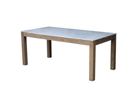 MESA DE COMEDOR CON TOPE ESTILO MARMOL BLANCO Y BASE ACABADO DE MADERA on Sale