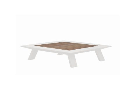 MESA DE CENTRO EN ALUMINIO BLANCO Y TOPE DE MADERA Hot on Sale