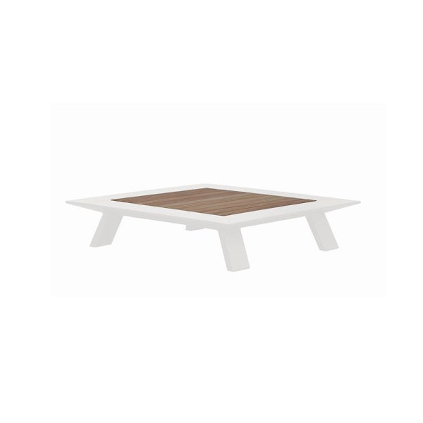 MESA DE CENTRO EN ALUMINIO BLANCO Y TOPE DE MADERA Hot on Sale