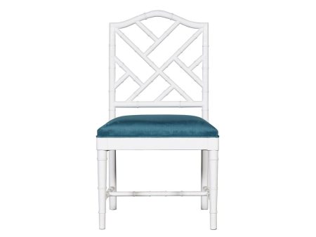 SILLA DE COMEDOR EN MADERA BLANCA Y TELA AZUL For Cheap