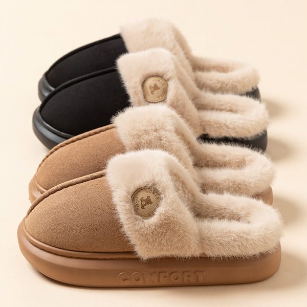 New Plush Slippers For Women Men Winter Warm Home Slipper Indoor Thick-soled Fleece Shoes Sale