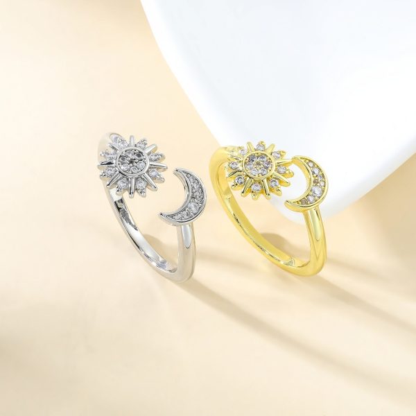 Opening Adjustable Star Moon Ring With Rhinestones Fashion Personality Couple Rings For Valentine s Day Jewelry Online Sale