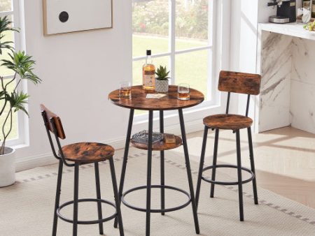 Round Bar Stool Set With Shelves, Stool With Backrest Rustic Brown For Sale