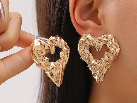 New Pleated Lava Hollow Heart-shaped Earrings Personality Exaggerated Love Earrings For Women Valentine s Day Jewelry Online Hot Sale