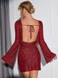 Long Sleeve Short Dress Women Sparkling Sequin Backless Lace Up Bodycon Dress For Party Wedding Club For Sale