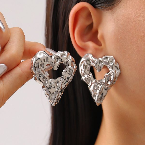 New Pleated Lava Hollow Heart-shaped Earrings Personality Exaggerated Love Earrings For Women Valentine s Day Jewelry Online Hot Sale