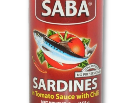 Saba Sardines in Tomato Sauce with Chili 155g distributed by Sunrise Online now