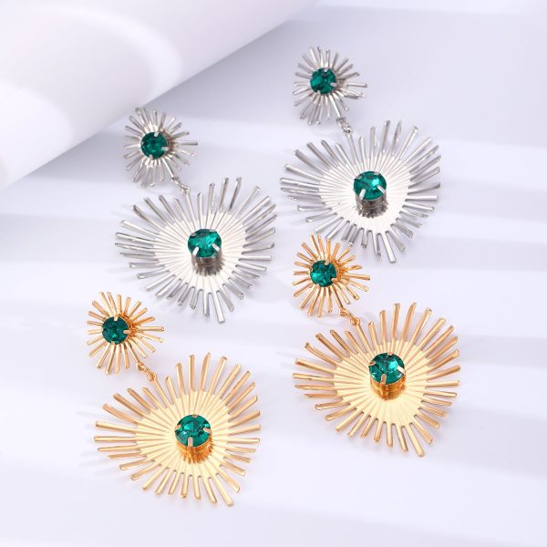 Bohemian Sunflower Heart-shaped Earrings With Rhinestone Exaggerated Personality Love Earrings For Women Valentine s Day Jewelry Discount