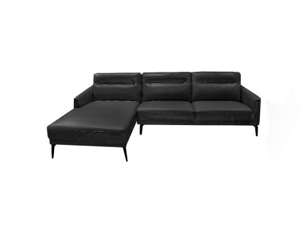 SOFA SECCIONAL ESTACIONARIO IZQUIERDO CON FRENTE DE PIEL NEGRA Y PATAS NEGRAS on Sale