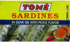 Tome Sardines in Olive Oil with Pickle Flavor 4.38oz distributed by Sunrise Cheap